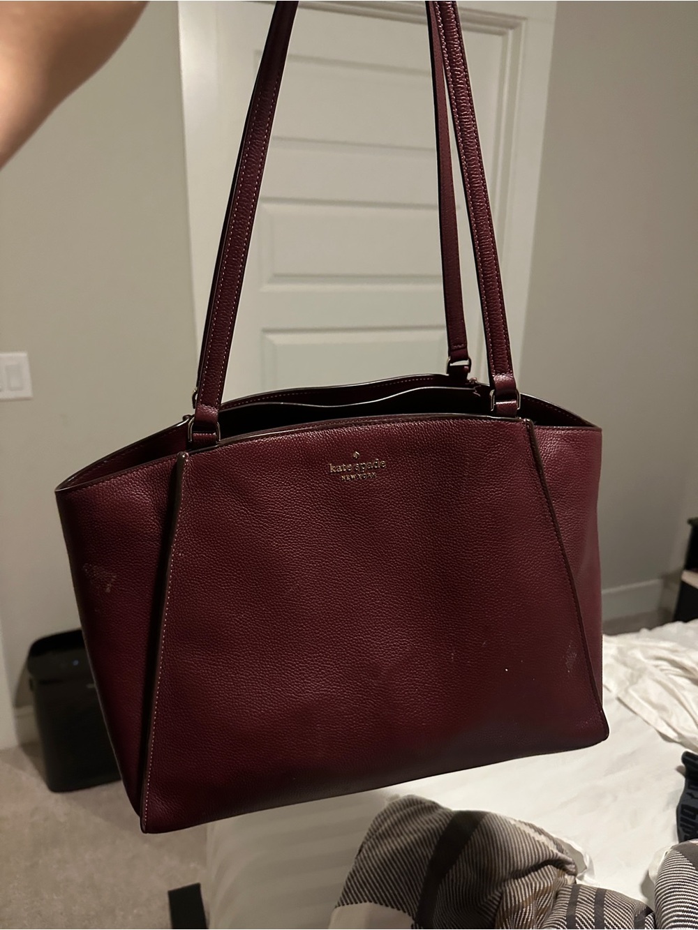 kate spade burgundy pebbled leather shoulder bag